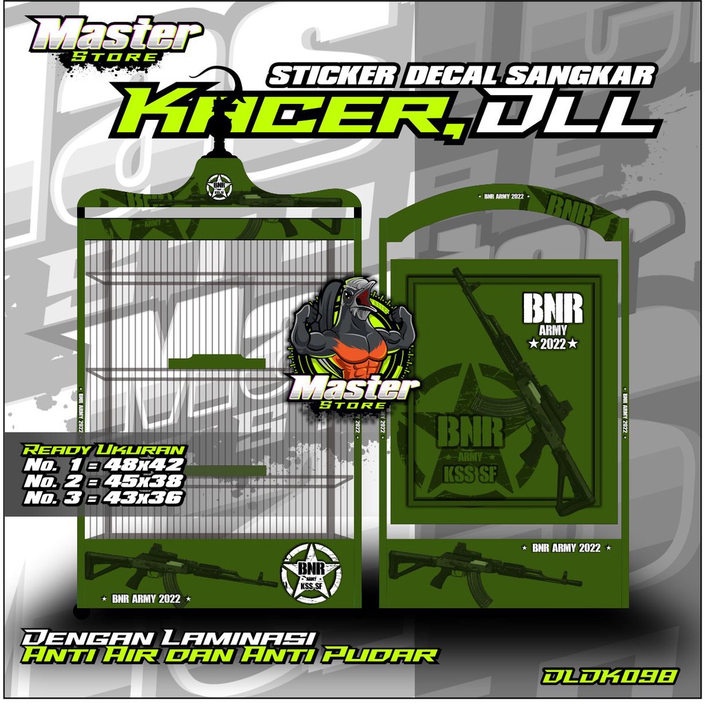 Stiker Decal Variasi Sangkar Kotak Burung Kacer, Dan Lain-lain Motif BNR ARMY 2 PISTOL Custom Lamina