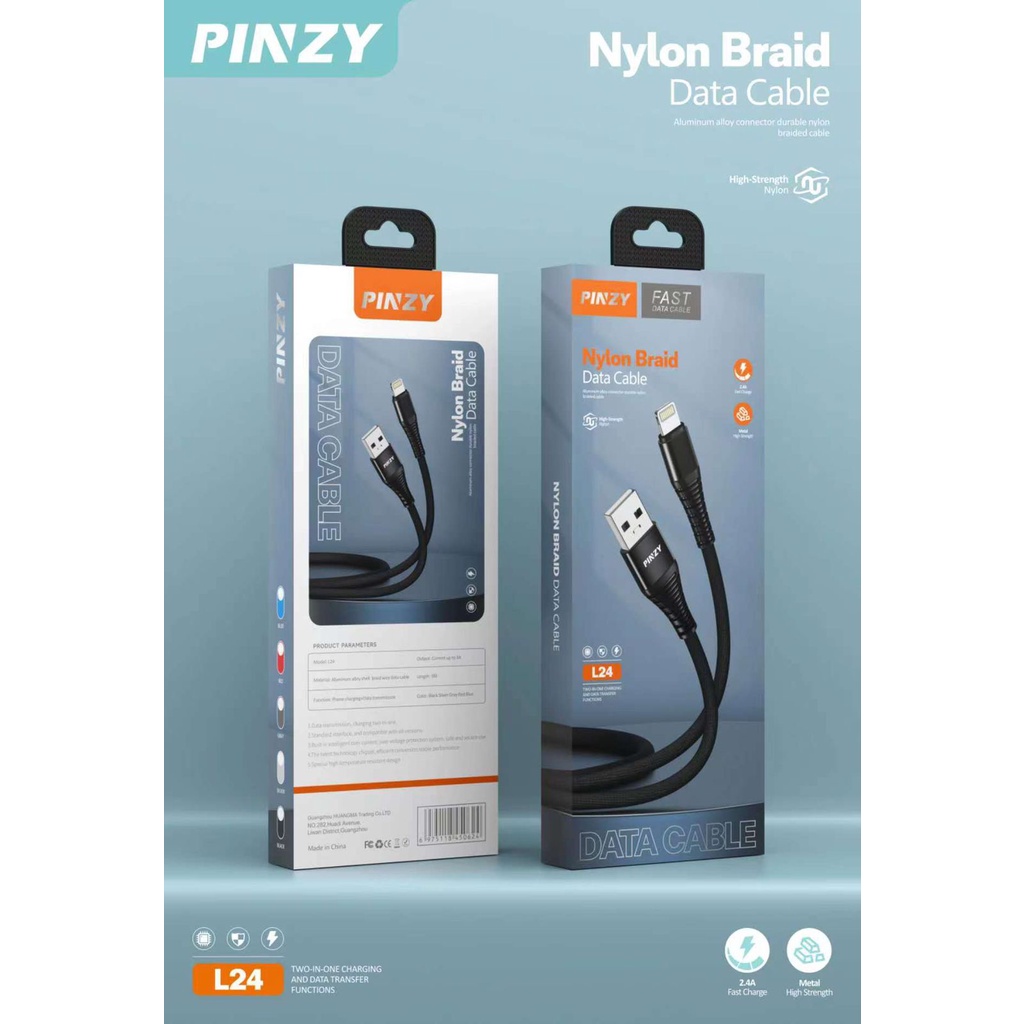 Kabel Data Charger PINZY S24 Micro USB Nylon Braid 2.4A Fast Charging