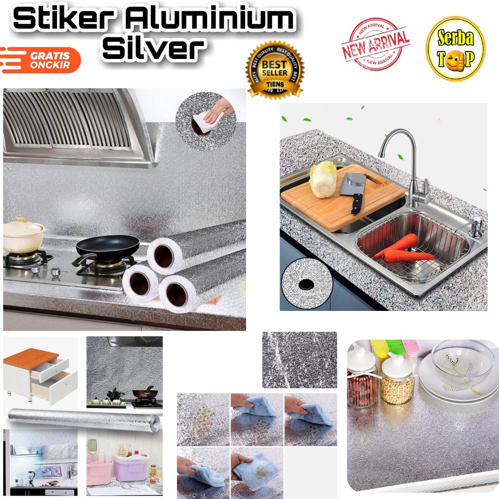 Wallpaper Stiker Aluminium Foil Tahan Air Minyak Api stiker dinding dapur walpaper dapur anti minyak