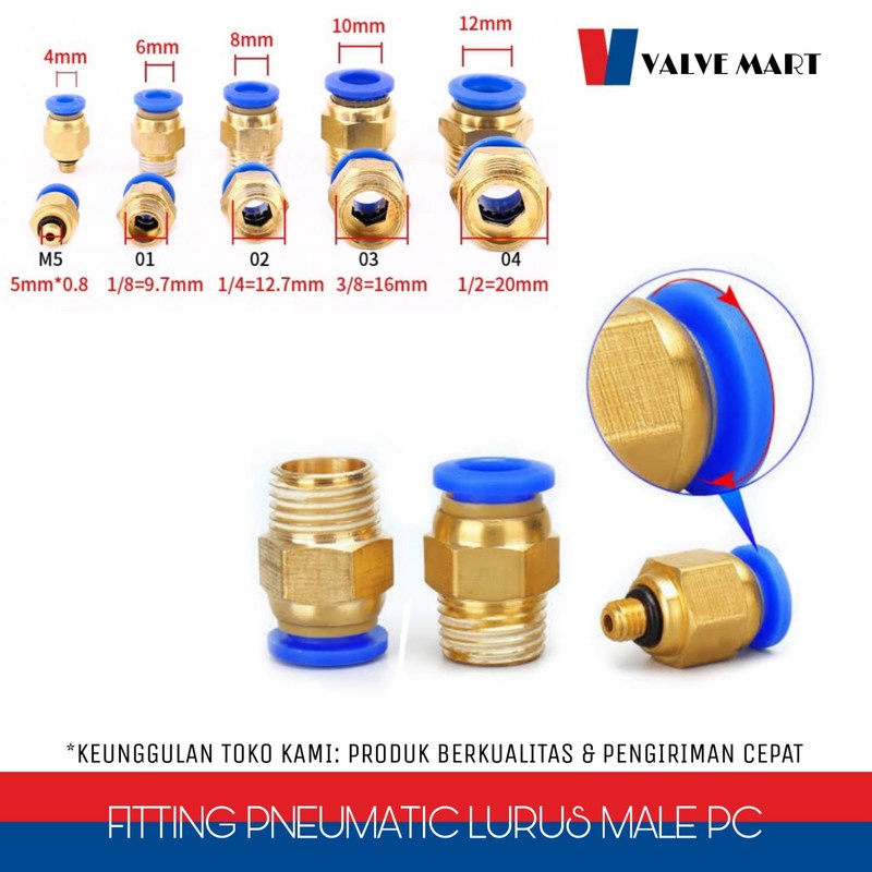MPC 12-03 FITTING PNEUMATIC LURUS MALE 12MM DRAT 3/8" PC 12-03