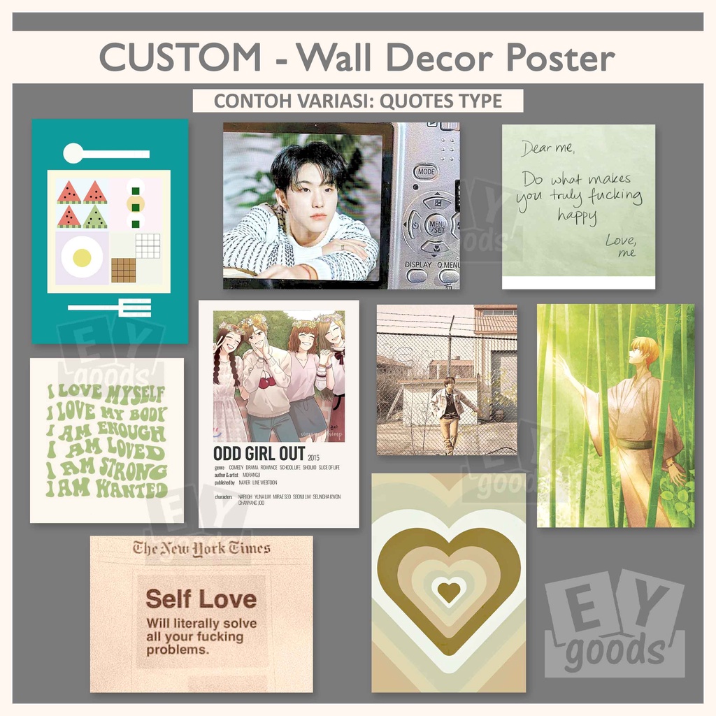 CUSTOM WALL DECOR POSTER Aesthetic Poster Card Postcard Quotes Motivational Affirmation Card Hiasan Dinding Wall Deco Aesthetic Decoration Kartu Dekorasi Dinding INS Kamar Korea Art print Stiker Sticker Motivasi Desk Tumblr Moodboard Journaling Bujo