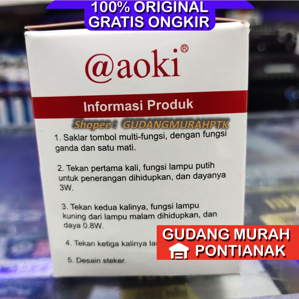 Lampu Tidur 3W dan 0.6W Cahaya Putih Dan Kuning Aoki AK YD01 ORIGINAL