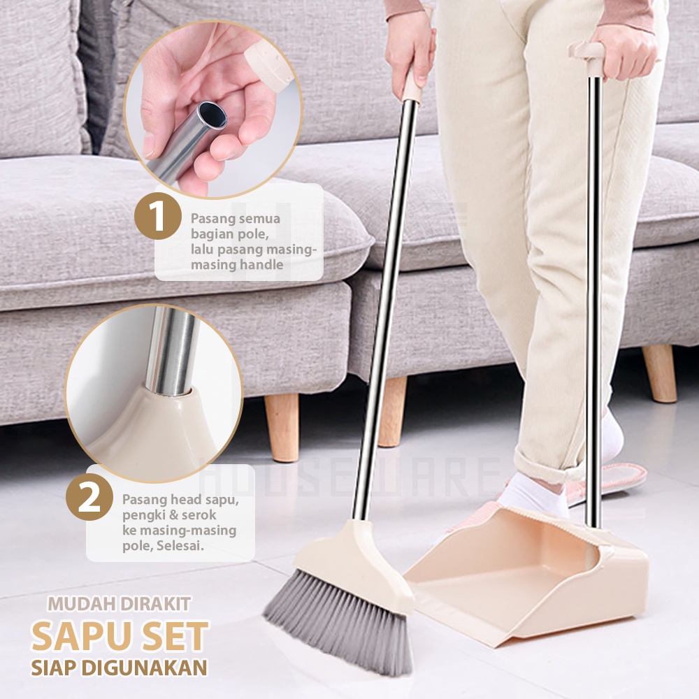 HUGO Sapu Lantai 3 in 1 Broom Set Alat Pembersih Lantai Sapu Pengki Serokan Air