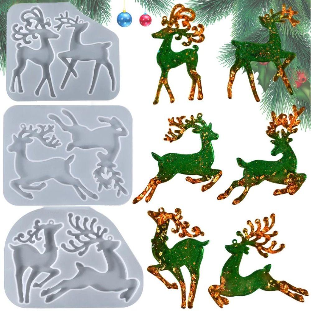 [Elegan] Cetakan Epoxy DIY Kristal 3D Cepat Molding Seni Kerajinan Koleksi Natal Elk Gantungan Kunci Ornamen