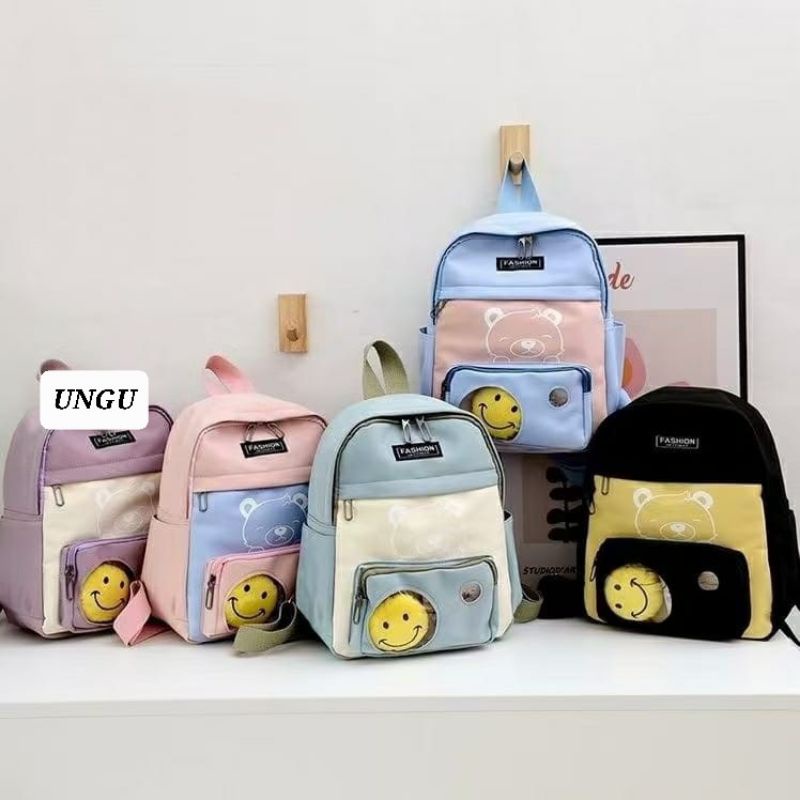 TAS RANSEL SEKOLAH ANAK PEREMPUAN CEWEK MODEL SMILE / TAS PUNGGUNG BACKPACK MODEL LUCU