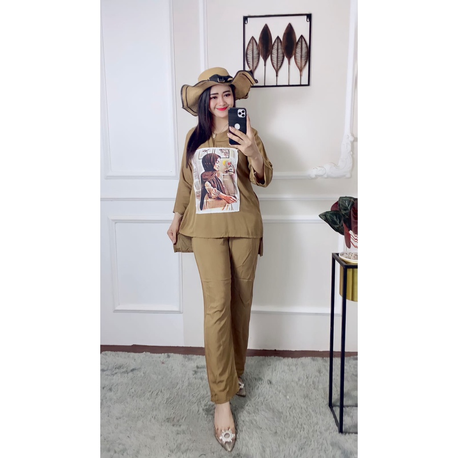 One Set emblem terbaru animasi lengan panjang hijab celana panjang