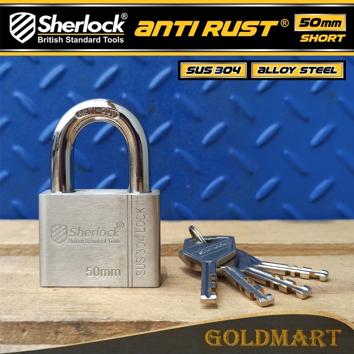 Gembok ANTI RUST 50 mm Pendek Original Sherlock Stainless Steel 304 Anti Karat