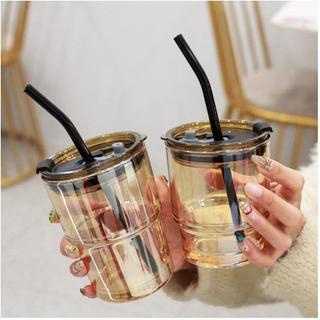 MATAHARIGROSIR - Tumbler Gelas Kaca Vintage Aesthetic Bottle Cup Coffee Simple Elegan Water 400ml Free Sedotan Kaca