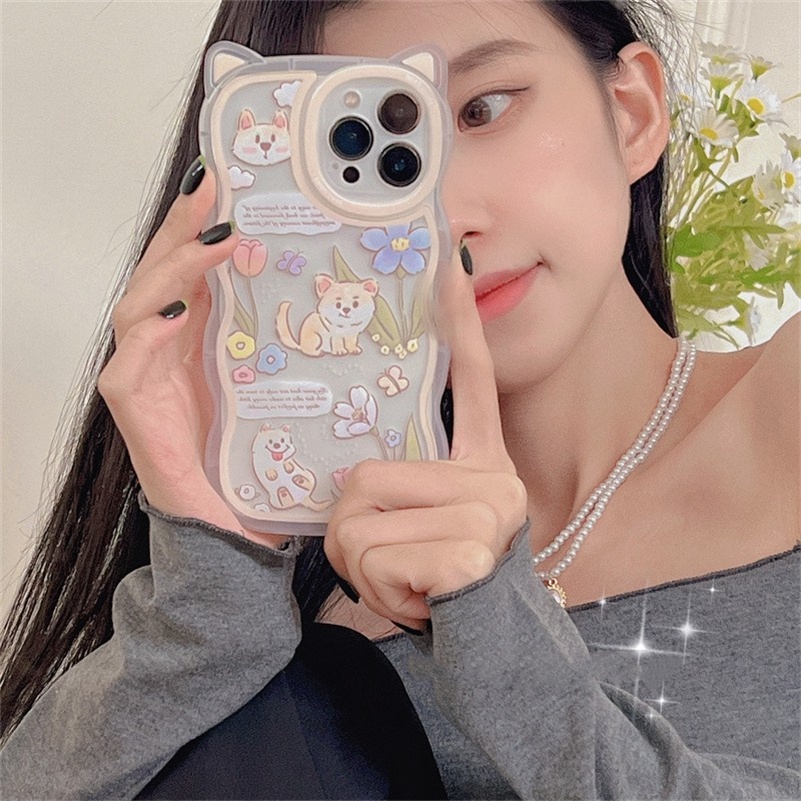 Soft Case Silikon Motif Kucing / Bunga Untuk iPhone 14 13 12 11 Pro Max X Xr Xs Max 8 7 6 6s Plus