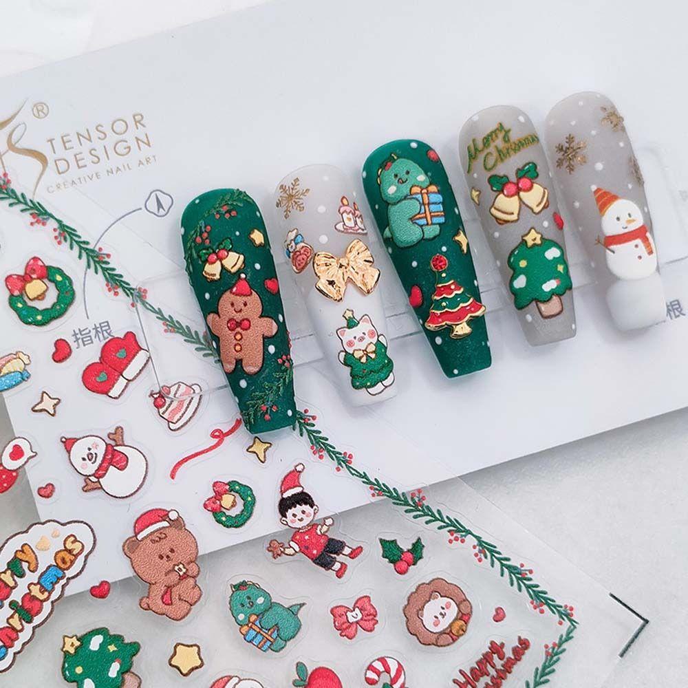 NEEDWAY Stiker Kuku Natal Wanita Relief Christmas Nail Art Santa Claus Manicure Aksesoris Nail Art Dekorasi