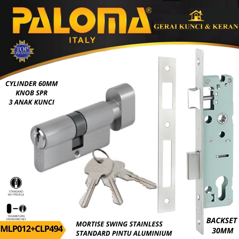 PALOMA MORTISE LOCK SET MLP 012 CLP 494 STAINLES BODY SWING KNOB KUNCI BACSKET 30MM CYLINDER KNOB 60MM SN