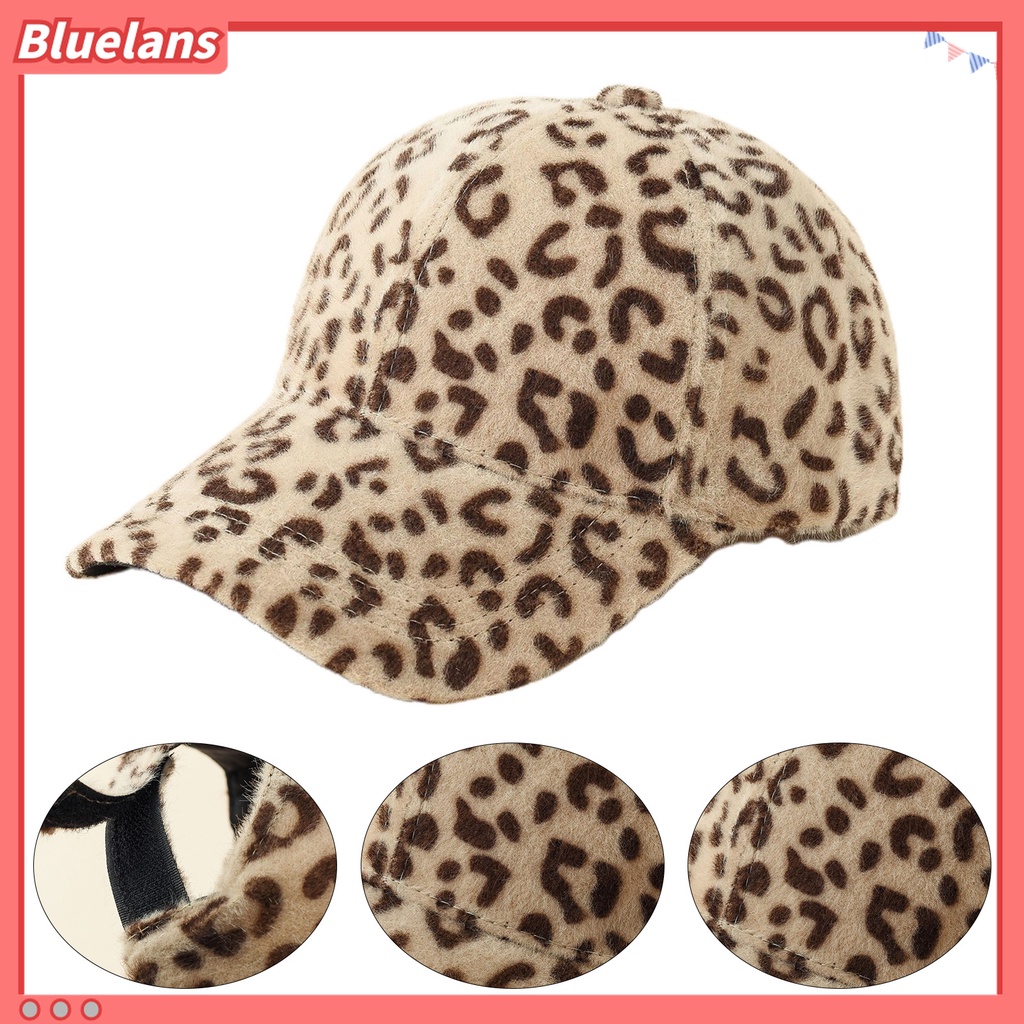 Bluelans Topi Baseball Bahan Plush Motif Print Leopard Untuk Musim Dingin