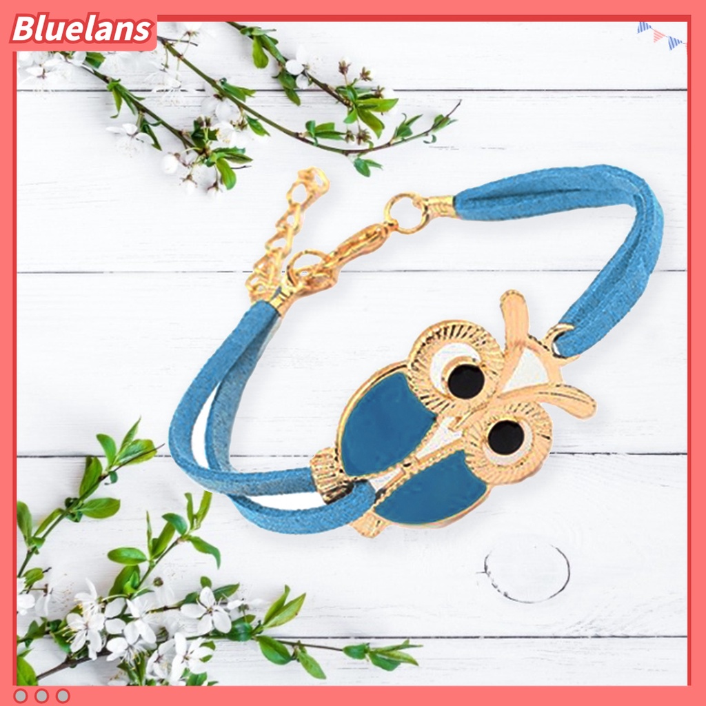 Bluelans Gelang Liontin Burung Hantu Model Lapis Ganda Bahan Alloy Gaya Retro Untuk Wanita