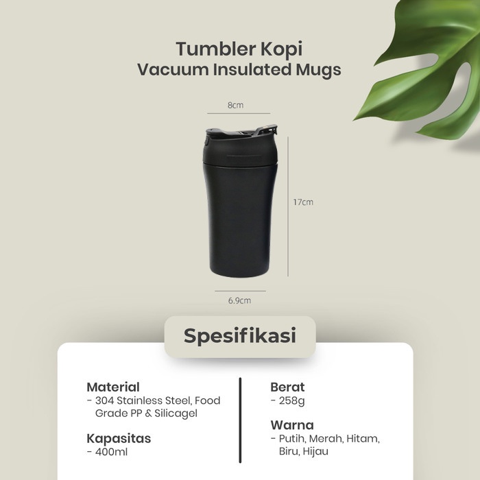 TUMBLER KOPI 400ML 2 FUNGSI - STAINLESS NSULATED VACUUM MUGS QB-97