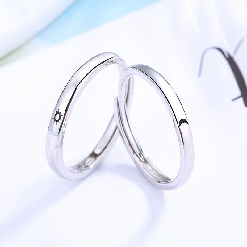 Cincin Model Terbuka Desain Matahari Bulan Bintang Dan Hati Gaya Jepang Dan Korea Selatan Untuk Pasangan