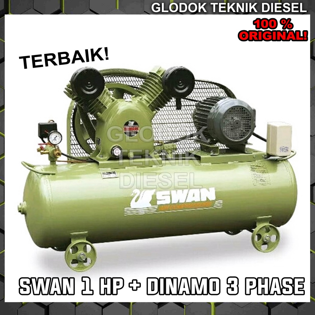 SWAN Air Compressor 1 HP + Dinamo Motor 3 Phase Elektro Kompresor angin 201 ORIGINAL TERBAIK