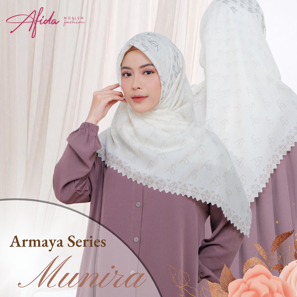 Hijab Afida_Signature - Kerudung segiempat printing bahan premium dengan laser cut - Munira Hijab Sc