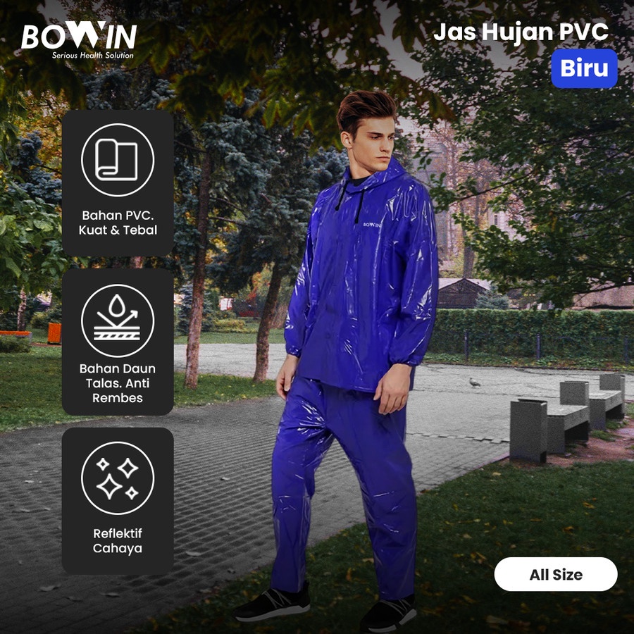 Jas Hujan Bowin Axio 289 GMA Karet Rubber PVC All Size Dewasa/Setelan Baju Jaket Celana Mantel Mantol Hujan Anti Rembes Efek Daun Talas+Reflektor/Raincoat Rain Coat Tebal