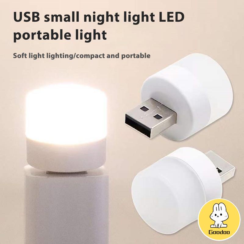 USB Plug Lamp Komputer Ponsel Lampu Pengisian Daya LED Pelindung Mata Lampu Baca Lampu Malam Bulat Kecil -Doo