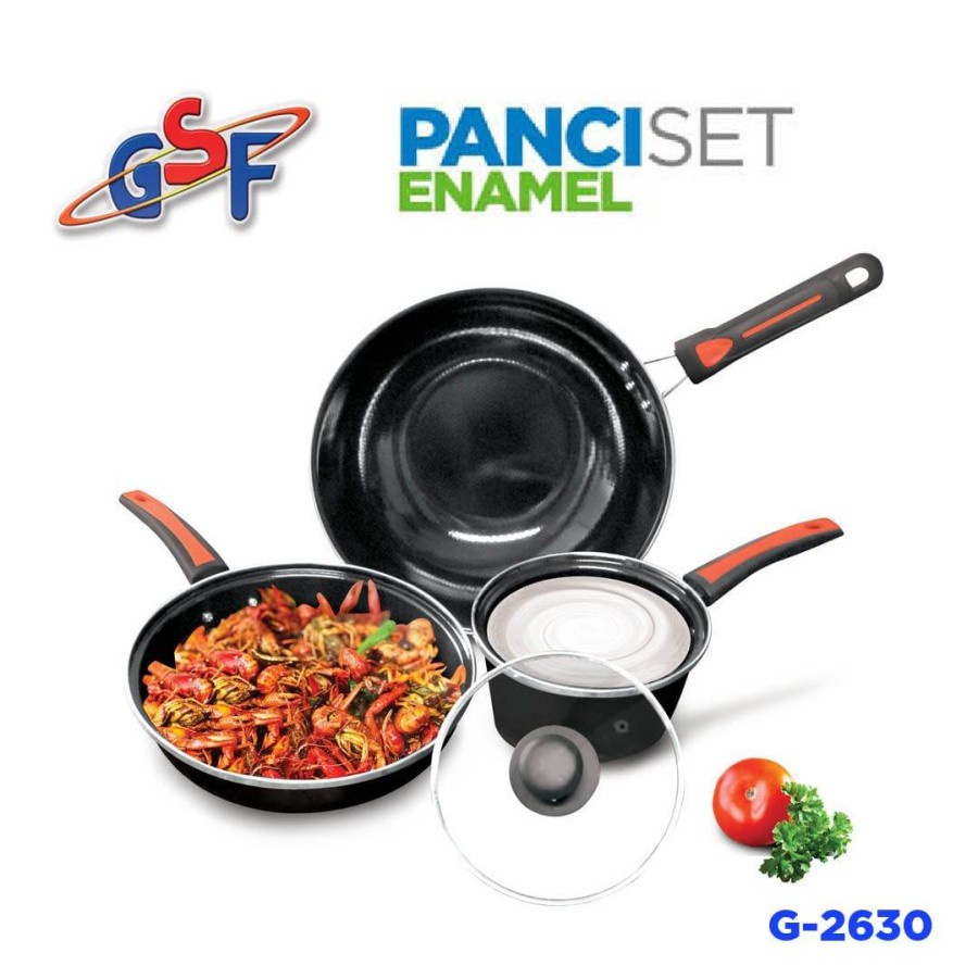 Panci Set GSF G-2630 Enamel Frypan Wajan Wok Saucepan Original NEW PROMO