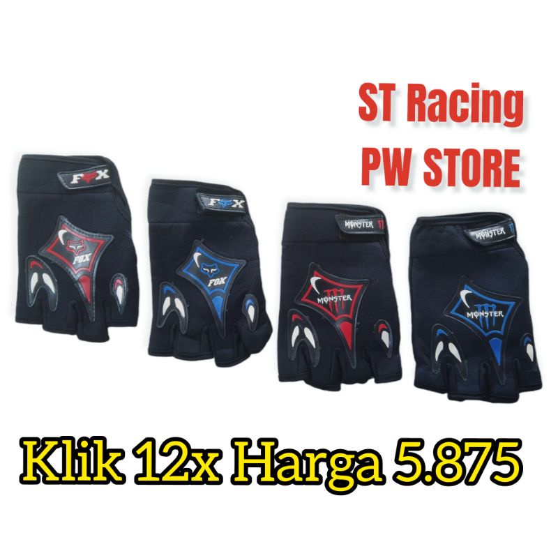 Sarung Tangan Motor Racing Pria Monster, Honda, Fox Jari Potongan [ST RACING POT ECER]