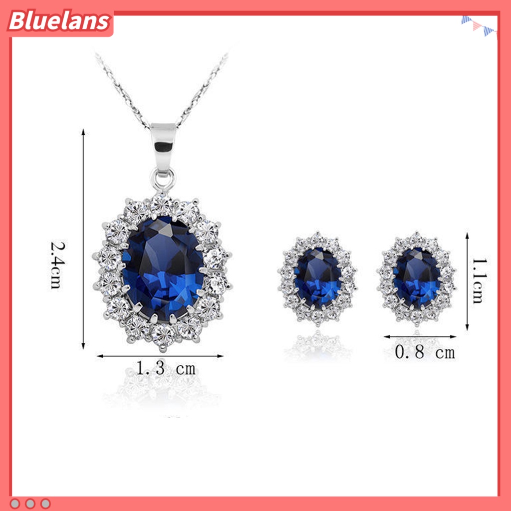 [bluelans]Fashion Faux Gemstone Rhinestone Pendant Necklace Stud Earrings Jewelry Gift