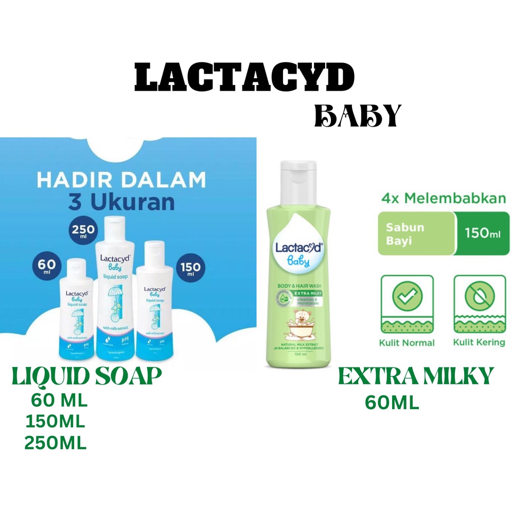 LACTACYD Baby Cleansing and Moisturizing Sabun Bayi 60ml 150ml 250ml / Gentle Care 60 ml 150 ml 250 ml 500 ml / Extra Milky 60ml - Sabun Menjaga Kelembaban Kulit Bayi