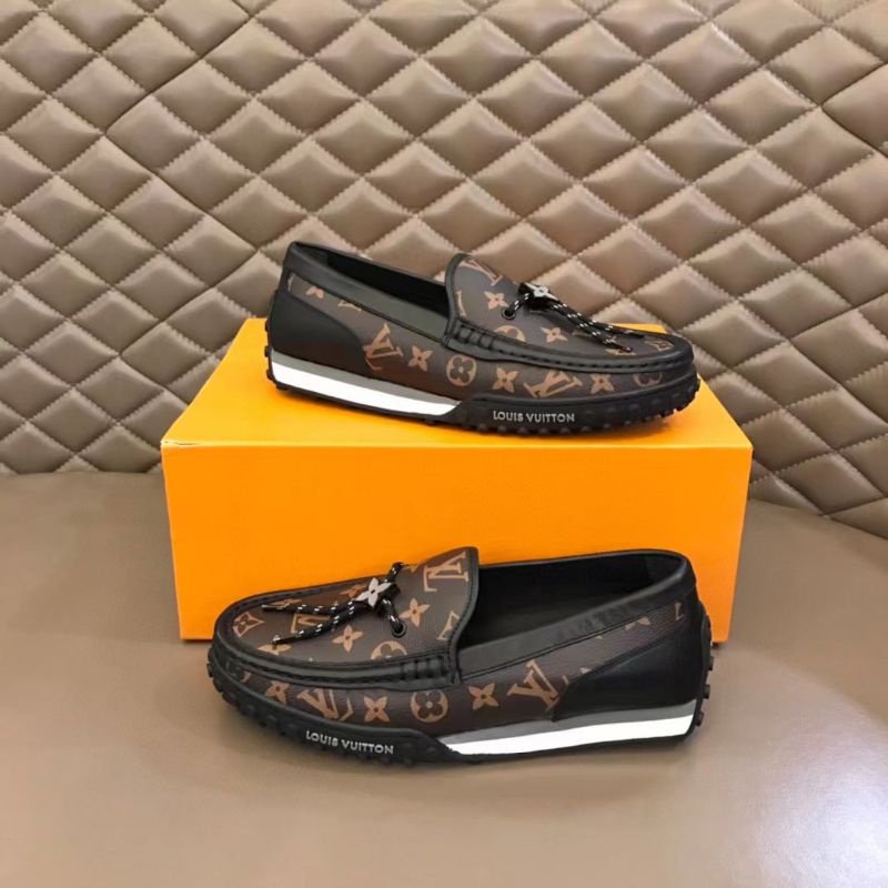 sepatu lv cowok loafer pria motif mono coklat mirror vip men shoes slip on new p1shoes