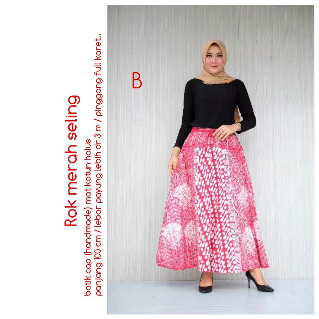 Rok Cap Seling Merah Delima Bawahan Batik Kantoran Wanita Casual Formal Kondangan Katun Premium