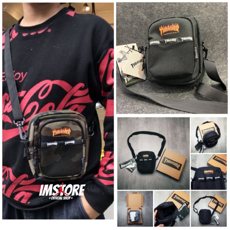 THRASHER MINI SLING BAG BLACK FREE BOX / TAS SELEMPANG PRIA DAN WANITA