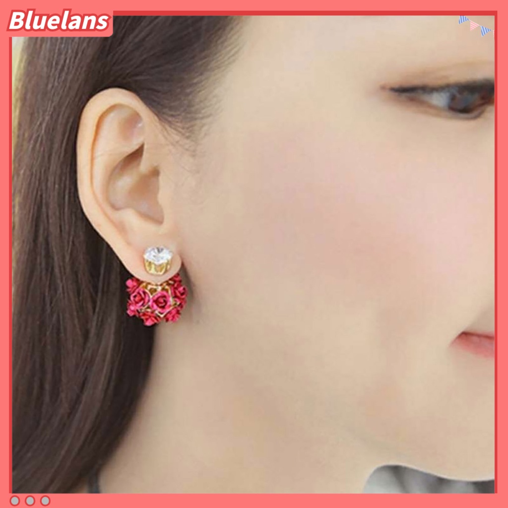 Bluelans Ear Studs Exquisite Rose Flower Ball Design Alloy Rhinestone Earrings