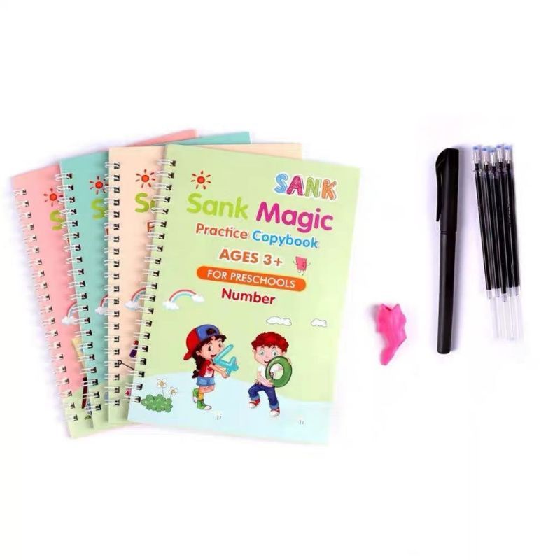 Sank Magic Book Alfabet 1 Set isi 4 Buku Pulpen Refill Buku Latihan Belajar Menulis TK PAUD ORIGINAL