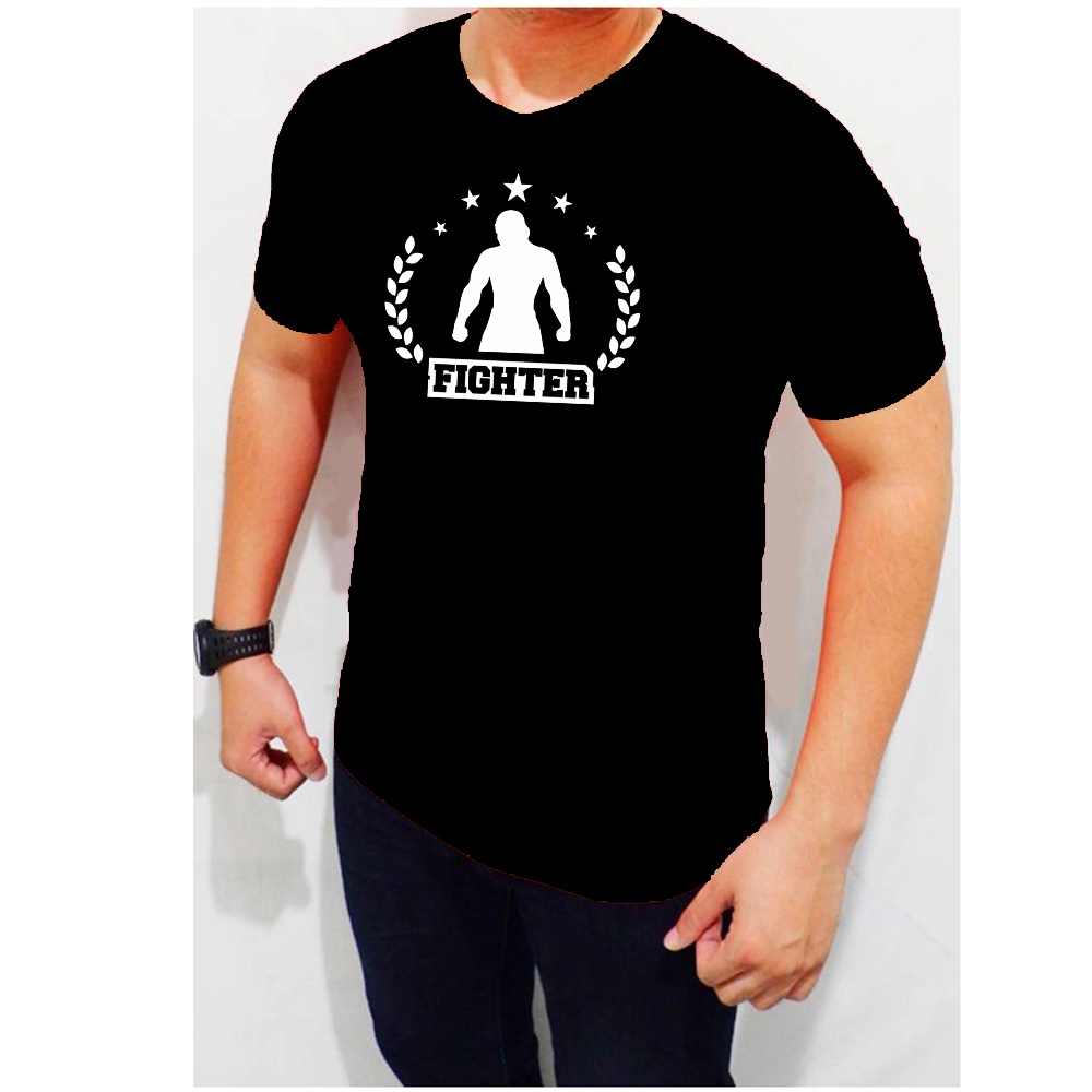 Baju Fitnes Gym Pria boxing fighter kaos hitam