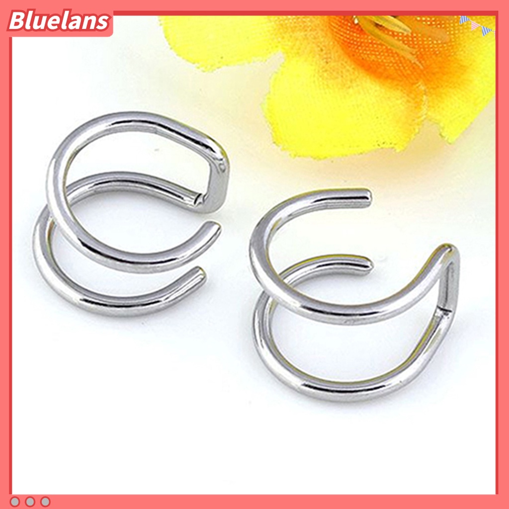 Anting Klip Tulang Rawan Palsu 2 Baris Bahan Stainless Steel