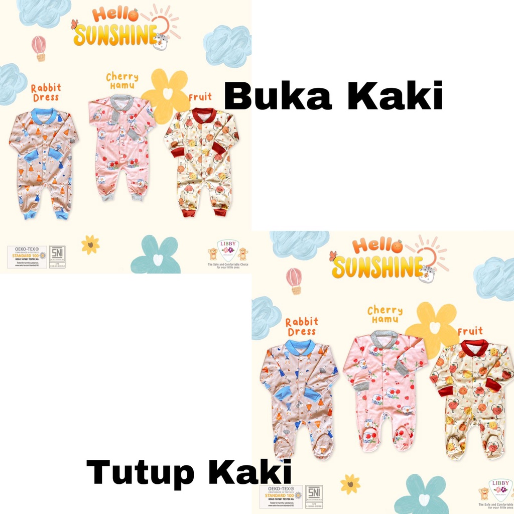 isi 3pcs Libby Baju Kodok Panjang Buka Kaki Tutup Kaki / Jumpsuit Sleepsuit Jumper