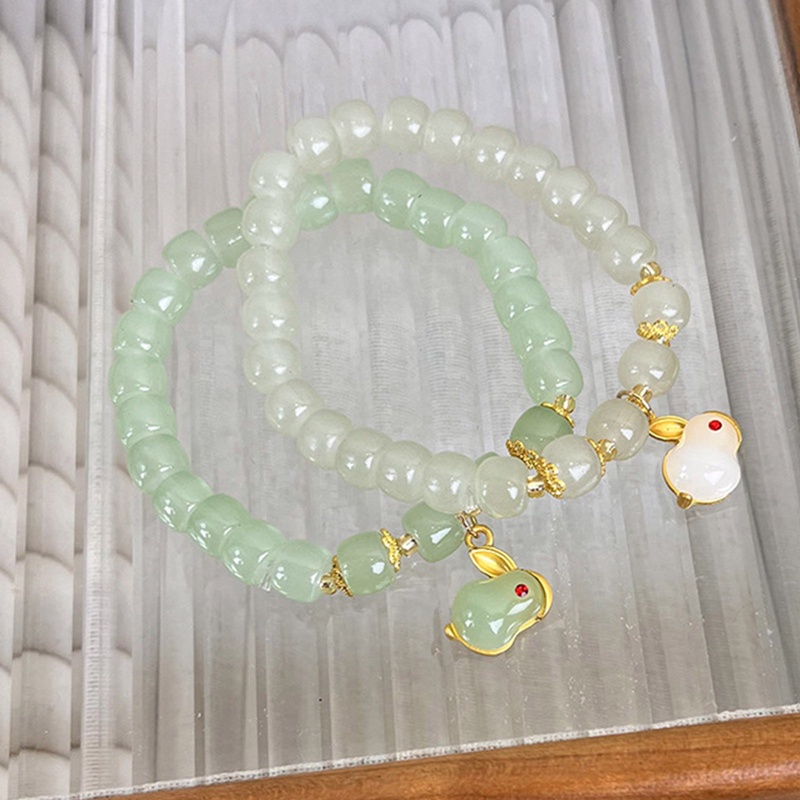Gelang Rantai Batu Giok Desain Kelinci Untuk Wanita