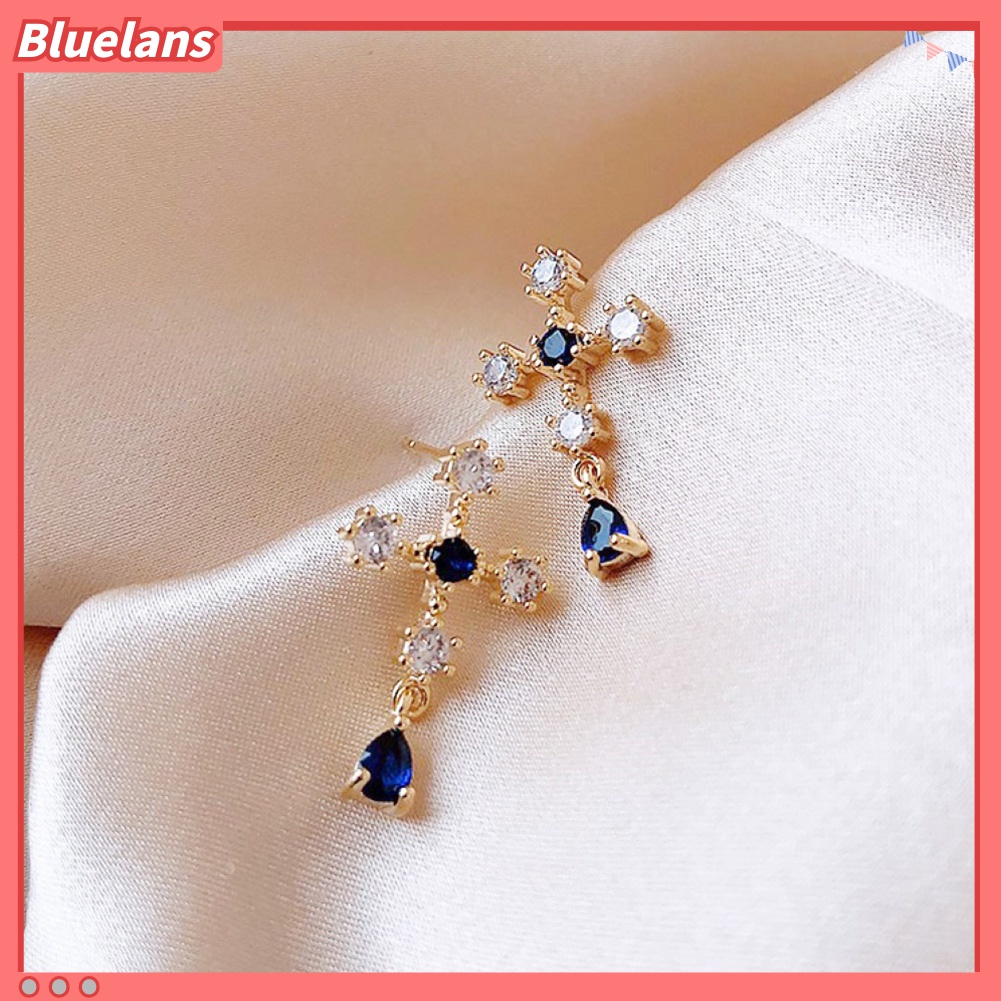 Anting Stud Sapphire Berlian Imitasi Bahan Alloy Untuk Wanita