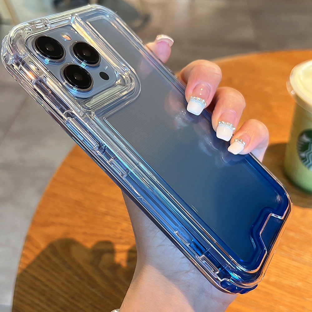 3 IN 1 Case Pelindung Tahan Banting Warna Gradasi Untuk iPhone 11 12 13 14 Pro MAX