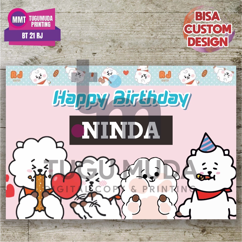 Cetak Banner|Backdrop|Spanduk Ultah / Ulang Tahun Anak - BT21 RJ PINK