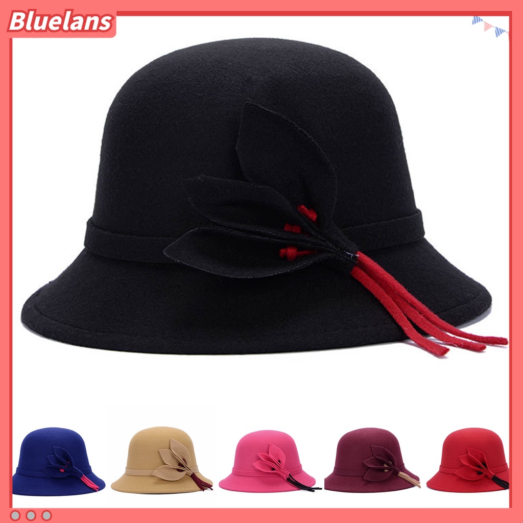 Bluelans Topi Bowler Wanita Bahan Wol Imitasi Gaya Inggris Vintage Untuk Musim Gugur