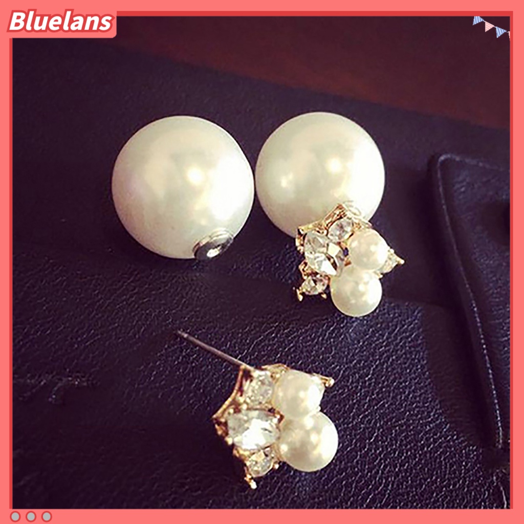 Bluelans Studs Earrings Rhinestone Decor Ear Decoration Exquisite Women Front Back Piercing Earing