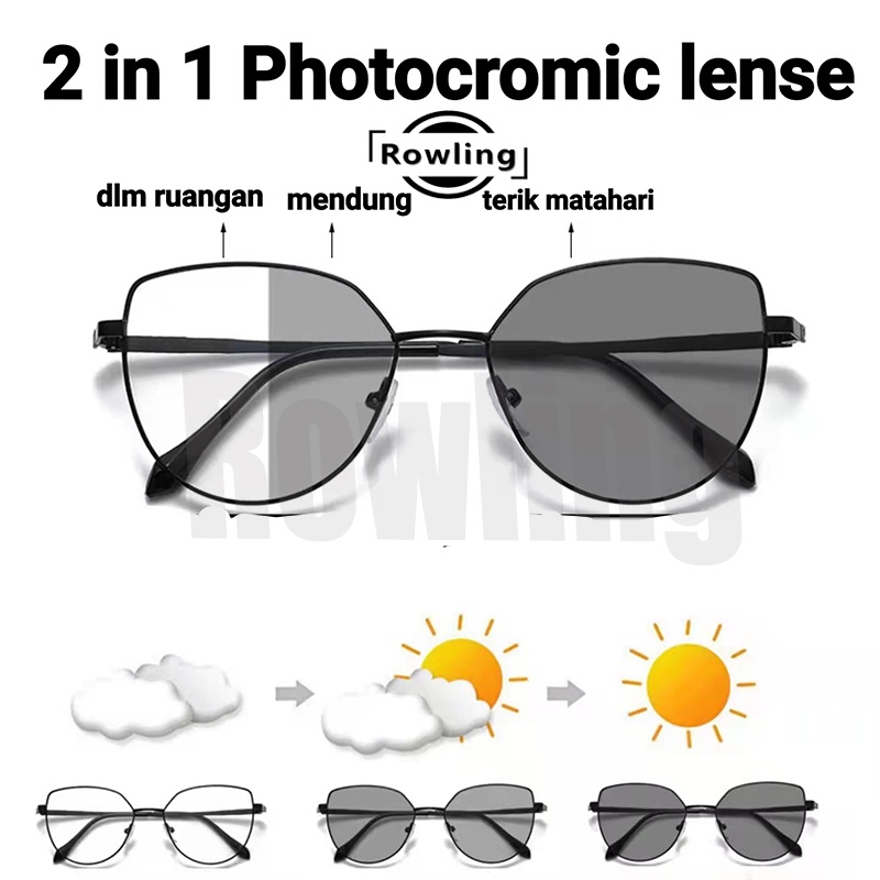 Rowling(pc-273)2 In 1 Kacamata lensa photocromic anti radiasi wanita pria kacamata bingkai Titanium komputer Anti UV   fotocromic