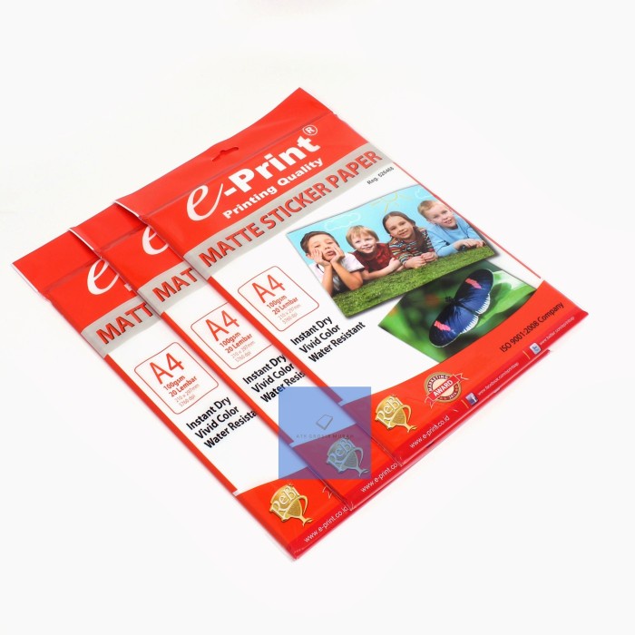 

Code644 Eprint Sticker Matte Paper / Kertas Sticker Matte / Doff A4 100Gsm
