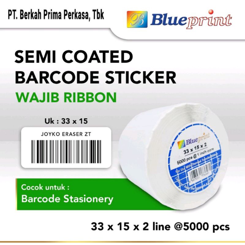 Sticker label Barcode 33x15mm 2 Line Semi Coated BLUEPRINT Core 1&quot; isi 5000 Pcs