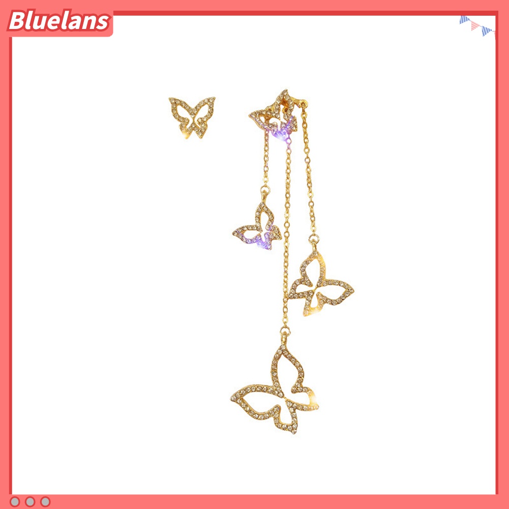 Anting Rantai Panjang Bentuk Kupu-Kupu Dan Hati Aksen Berlian Imitasi Untuk Wanita