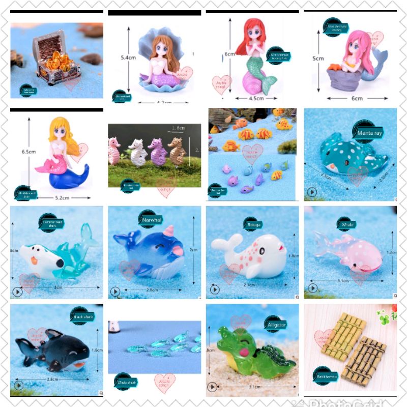 ORNAMEN MERMAID SHARK SEAWEED/TOPPER MERMAID/ORNAMEN IKAN HEWAN LAUT