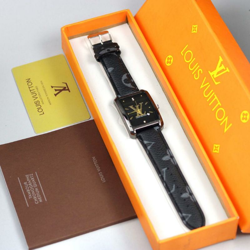 Jam Tangan LV Louis Voitton Pria Wanita Rubber Free Box Dan Baterai Cadangan