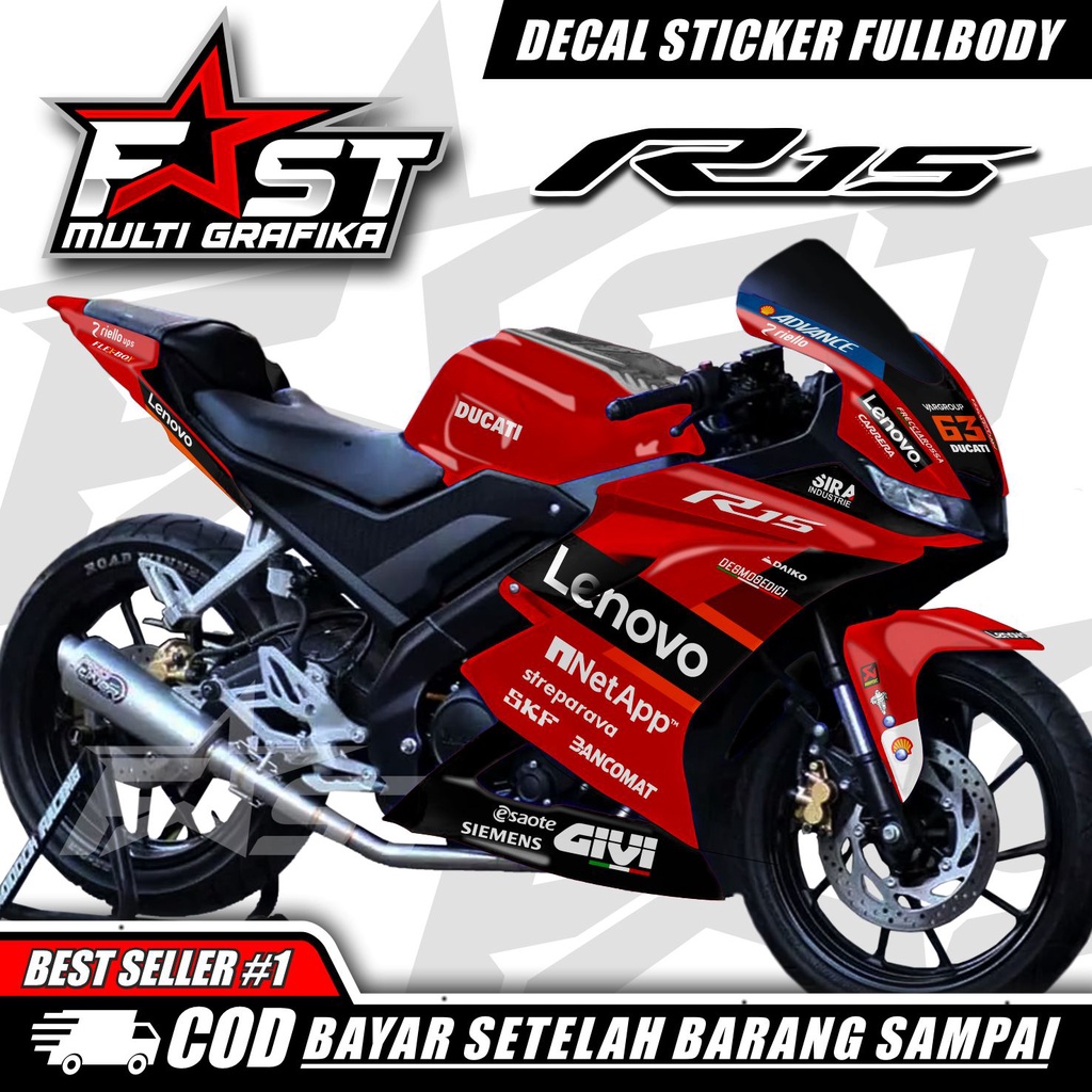 Sticker Striping Decal Yamaha R15 V3, Sticker Decal R15 V3, Sticker R15 , striping R15 V3 Ducati Len
