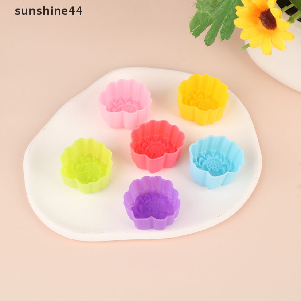 Sunshine 5Pcs Cetakan Kue Muffin Bentuk Bunga Lotus Bahan Silikon 3 / 5cm