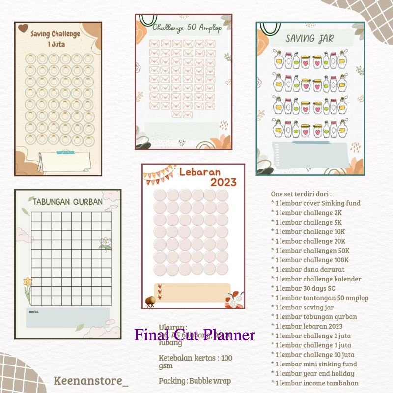 

Isi binder SINKING FUNDS & SAVING CHALLENGE ukuran A6 & A5 .